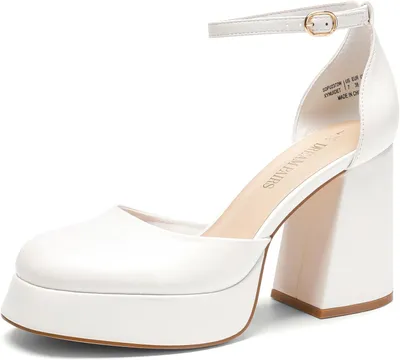Produktbild von Weiße Damenschuhe mit dicker Absatz, Plateau und verstellbarem Riemchen, geschlossener Zehenbereich, Größe 38 EU