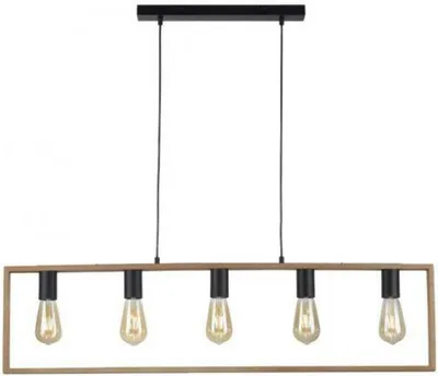 Image de Suspension, bois, noir, 5 flammes, L 100 cm