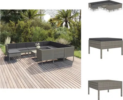 Image de vidaXL Ensemble de salon de jardin 12 pièces avec coussins Poly Rotin Gris - Ensemble de meubles de jardin