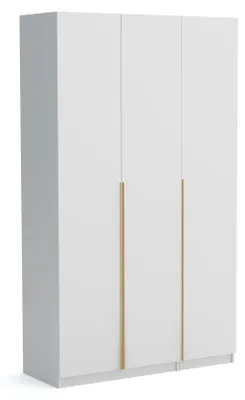 Produktbild von Kleiderschrank Bristol 135 cm, Weiß Gold mit Einlegeplatten, Drehtürenschrank, Farbauswahl, 135x54x234 cm 3-türig