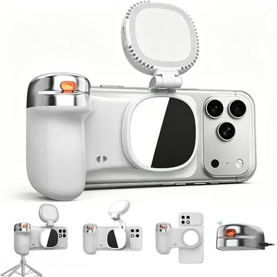 Produktbild von Handy Kamera Griff mit MagSafe, Bluetooth-Fernbedienung und LED-Licht, Smartphonehalter für Selfie, Vlog, Livestream und Fotografie