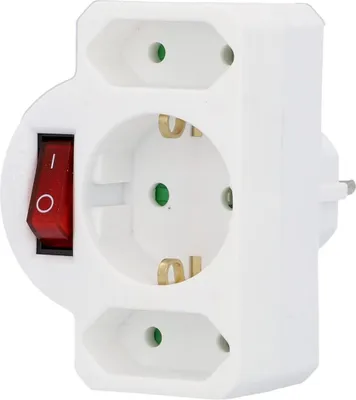 Produktbild von UNITEC Zwischenstecker mit 1x Schuko und 2x Euro Schalter, mit beleuchtetem Schalter, weiß