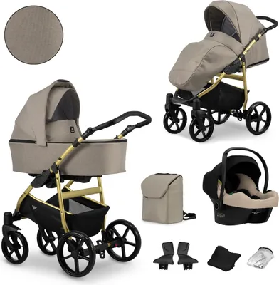 Produktbild von Kunert MATA 3in1 Kinderwagen in Braun mit Gold- und Graphit-Rahmen – vielseitig, komfortabel und ausgestattet mit COSMO