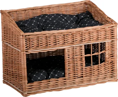 Image de Niche rectangulaire pour chats couleur naturelle Panier pour chats en osier 56X36 H32/42 CM