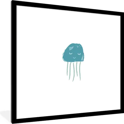 Produktbild von MuchoWow® MuchoWow® Gerahmtes Poster Pastell - Qualle - Illustration 40x40 cm - Poster mit zchwarzem Bilderrahmen - Poster - Plakat im Rahmen