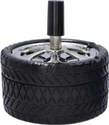 Produktbild von Eleganter runder Aschenbecher in Reifenform, Schwarz, 9,5 cm