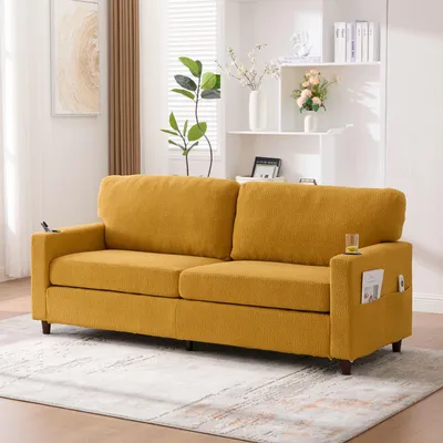 Immagine prodotto di LVHOM Divano a 2 posti con USB&LED, divano imbottito a due posti con rivestimento in ciniglia, divano con portabicchieri, divano doppio in tessuto, divano lounge, giallo