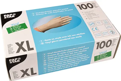 Produktbild von 100 Handschuhe, Vinyl gepudert transparent Größe XL