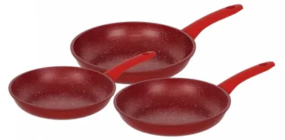 Obrázok produktu pre Herzberg HG-04807RED: 3-dielna sada kovaných panvíc s mramorovým povrchom – červená