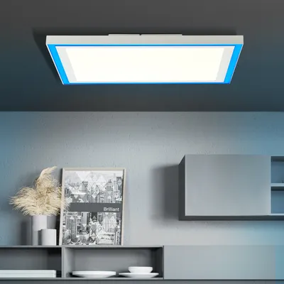 Produktbild von BRILLIANT modernes LED Panel Aufbaupaneel LANETTE | 40x40cm | Dimmbare Deckenlampe mit RGB-Framelight und Fernbedienung | Metall/Kunststoff