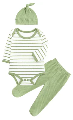 Produktbild von Baby Bekleidungsset mit Gestreiftem Body, Hose und Mütze für 0-18 Monate