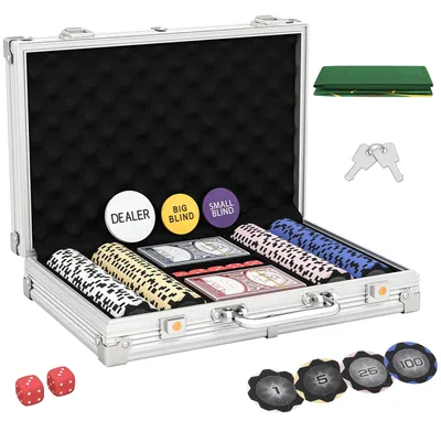 Zdjęcie produktu dla Zestaw pokerowy z srebrnym etui i akcesoriami | Kolor: srebrny | Wymiary: 22,5 x 29,5 x 6,5 cm