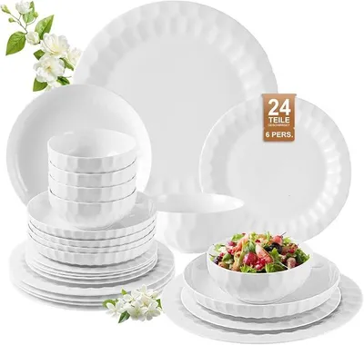 Imagen del producto de Conjunto de vajilla Silecomplaza, 24 piezas para 6 personas, porcelana, blanco, diseño golf