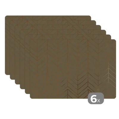 Obrázok produktu pre MuchoWow® Podložky Sada 6 podložiek Umývateľné podložky 30x45x0.3cm Vzory - línie - zlatá - zelená Podložka pod stôl Nekĺzavá a odolná voči teplu