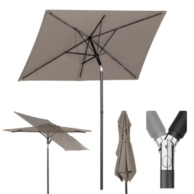 Produktbild von Sekey Balkonschirm Sonnenschirm Rechteckig 130×180 cm Marktschirm Gartenschirm mit Kurbel Belüftetes Design, Taupe