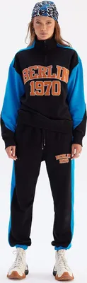 Produktbild von Set Jogger Jogginganzug Troyer Berlin Damen Jogginghose L Blau-Schwarz