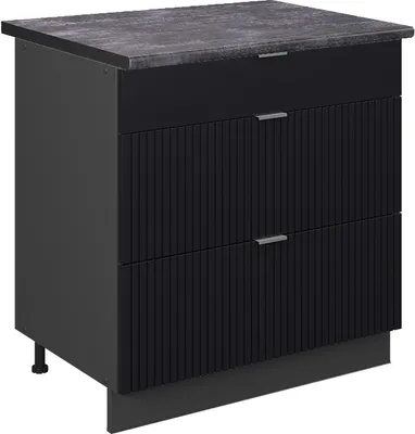 Produktbild von Küchenunterschrank Vicco Fame-Line Schwarz gestreift 80 cm mit 3 Schubladen, AP Anthrazit, Model 50889