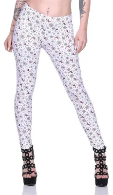Produktbild von Damen Weihnachts Leggings Stretch Jeggings Skinny Leggins Tregging Weiß S/36
