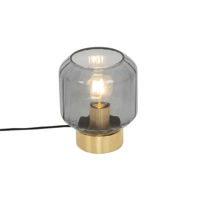 Produktbild von QAZQA - Modern Design Tischlampe Messing mit Rauchglas - Stiklo I Wohnzimmer I Schlafzimmer - Rund - LED geeignet E27