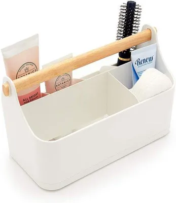 Produktbild von Make-up-Organizer mit 7 Fächern – weißer Kunststoffbehälter – platzsparend – für Kosmetik und Accessoires