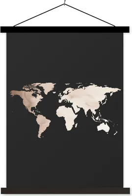 Produktbild von MuchoWow® Textilposter Weltkarte - Weiß - Schwarz 60x80 cm mit schwarzem Rahmen - Plakathalter