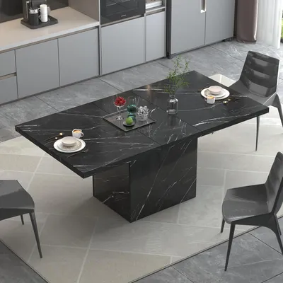 Productafbeelding van Rechthoekige eettafel, marmerlook, zwart, 140 cm