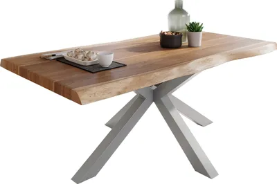 Produktbild von Esstisch Baumkante massiv Akazie natur 200 x 100 Spider-Gestell silber ATLAS
