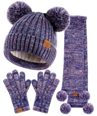 Immagine prodotto di Set invernale per bambini: berretto, sciarpa e guanti, con fodera in pile, color viola, adatto a bambini dai 2 agli 8 anni