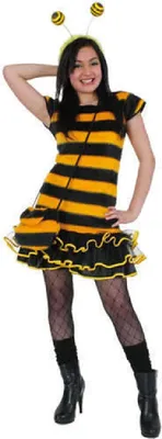 Produktbild von F1871-140 schwarz-gelb Kinder Mädchen Bienen Kostüm Kleid Gr.140