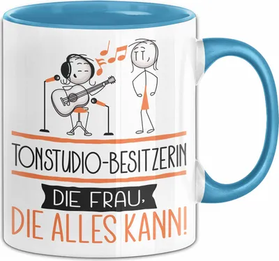 Produktbild von Tonstudio-Besitzerin Geschenk Tasse Becher Die Frau Die Allen Kann Geschenkidee für eine Tonstudio-Besitzerin Lustig (Blau)