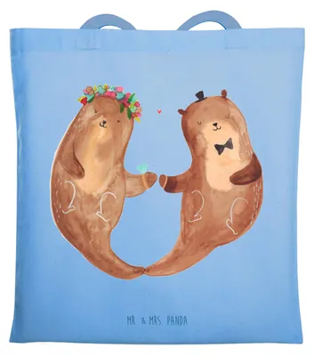 Produktbild von Mr. & Mrs. Panda Schultasche Hochzeit Otter - Sky Blue - Geschenk, Zur, Tote Bag, Hochzeitsgeschenk, Jutebeutel, Hochzeitstag, Hochzeitskarte, Einkaufstasche, Tasche