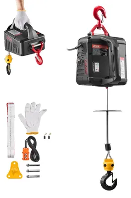 Immagine prodotto di Argano elettrico a fune VEVOR, paranco 2 in 1, 500 kg, 1500 W di trazione del cavo, 7,6 m di altezza di sollevamento, 5 m/min di velocità di sollevamento, con telecomando manuale e cablato per fabbrica, magazzino e garage
