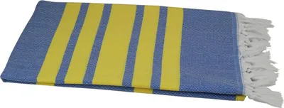 Produktbild von Hamamtuch blau gelb 100x180 cm "Fisch" Saunatuch Strandtuch
