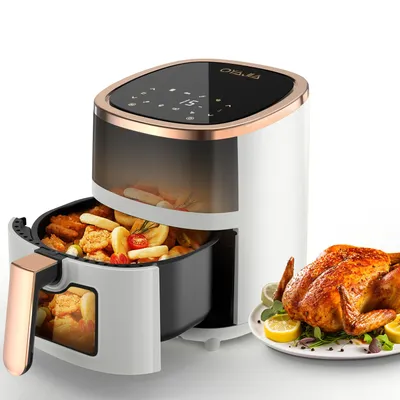 Produktbild von OYAJIA 6L Heißluftfritteuse mit Sichtfenster, Friteuse Heissluft 1800 W Heissluftfriteuse, 8 Programmen, LED-Touchscreen, Warmhalten
