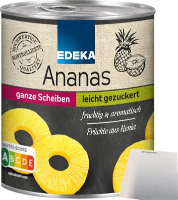 Produktbild von Edeka Ananas ganze Scheiben leicht gezuckert fruchtig aromatisch (567g Dose) + usy Block