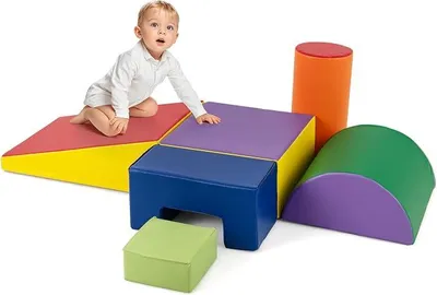 Imagen del producto de 6 bloques de espuma, bloques gigantes para jugar y trepar, bloques de espuma suaves, bloques grandes de varios colores, para niños en edad preescolar, bebés y niños en edad escolar (azul y violeta)