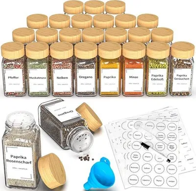 Produktbild von Famanu Gewürzgläser mit Bambusdeckel - praktische Aufbewahrung - Set von 24 - 120 ml