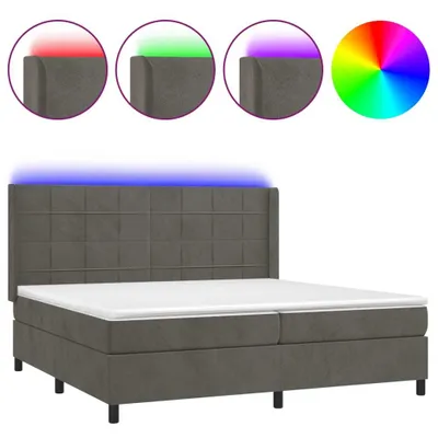 Image de vidaXL Lit boxspring avec matelas & LED gris foncé 200x200 cm velours