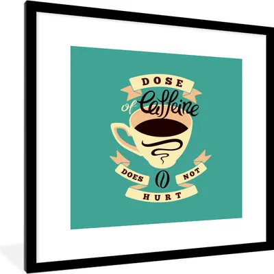 Produktbild von MuchoWow® MuchoWow® Gerahmtes Poster Kaffee - Sprichwörter - Retro - Eine Dosis Koffein tut nicht weh - Zitate 40x40 cm - Poster mit zchwarzem Bilderrahmen - Poster - Plakat im Rahmen