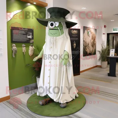Productafbeelding van Olive Witch S Hat mascotte REDBROKOLY kostuum karakter gekleed met een trouwjurk en dasspelden