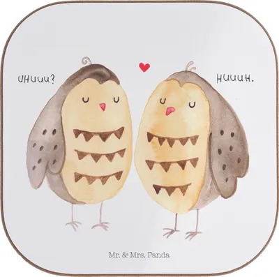 Produktbild von Mr. & Mrs. Panda Untersetzer Glas Eulen Liebe - Weiß - Geschenk, Eule, Pärchen, gläseruntersetzer, Tasse, Verliebt, Hochzeit Spruch, für Gläser, Kaffeeuntersetzer