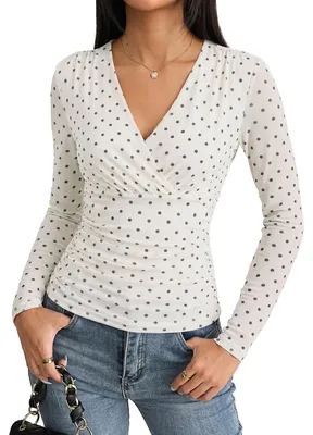 Produktbild von Bluse für Damen mit langen Ärmeln – Wickelbluse mit Blumenmuster
