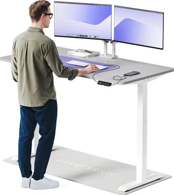 Produktbild von Desktronic HomeOne Elektrisch höhenverstellbarer Schreibtisch 160x80cm Weiß/Grau mit Memory-Funktion, Anti-Kollisions Technologie, USB-A und USB-C-Ladeanschlüssen