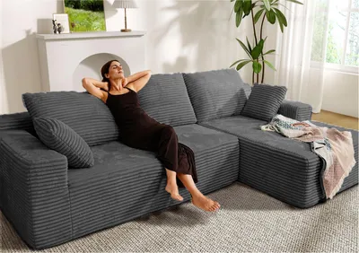 Produktbild von Couch L-Form,Sofa Links Samtstoff Vierersofa mit Liegefläche