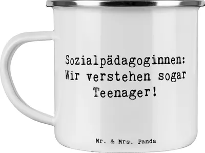Produktbild von Mr. & Mrs. Panda becher emaille Spruch Sozialpädagogin Herz - Weiß - Geschenk, Empathie, Kaffeepott, Beruf, Erwachsenenhilfe, Berufsalltag, Berufspassion, Pädagogin