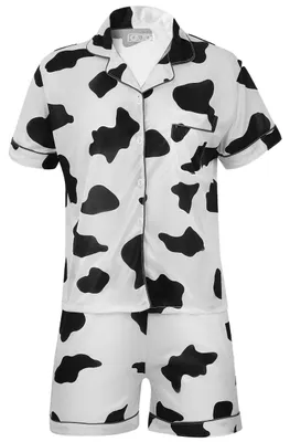 Produktbild von Damen-Pyjama-Set mit kurzen Ärmeln und Kühenmuster – Bequeme Schlafkleidung