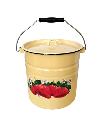 Produktbild von Gelber mit Erdbeeren Emaille Eimer Wassereimer 12 Liter Ø ca 25cm Milcheimer emailliert vedro