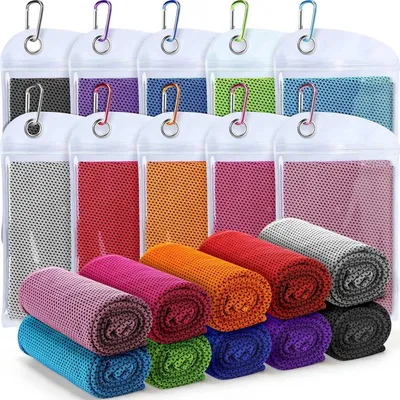Produktbild von 10x Kühlhandtuch (30x100 cm) – Snelldrohendes Fitnesstuch mit Karabiner & Tasche für Sport, Gym & Joggen, 10 Farben
