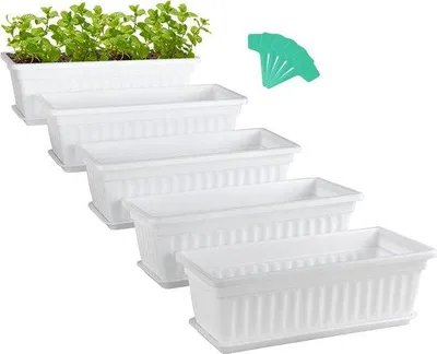 Produktbild von Famanu Blumentöpfe Set - 5 rechteckige Töpfe mit Untersetzern, 42,7 cm