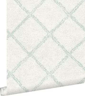 Immagine prodotto di ESTAhome carta da parati tappeto berbero orientale verde menta pastello chiaro grigiastro e bianco opaco 53 cm x 10.05 m